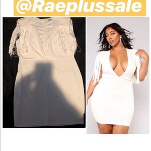 Fashion Nova - White Low  Cut Fringe Dress